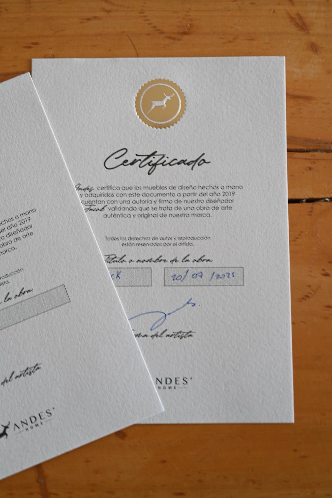 certificado de autenticidad
